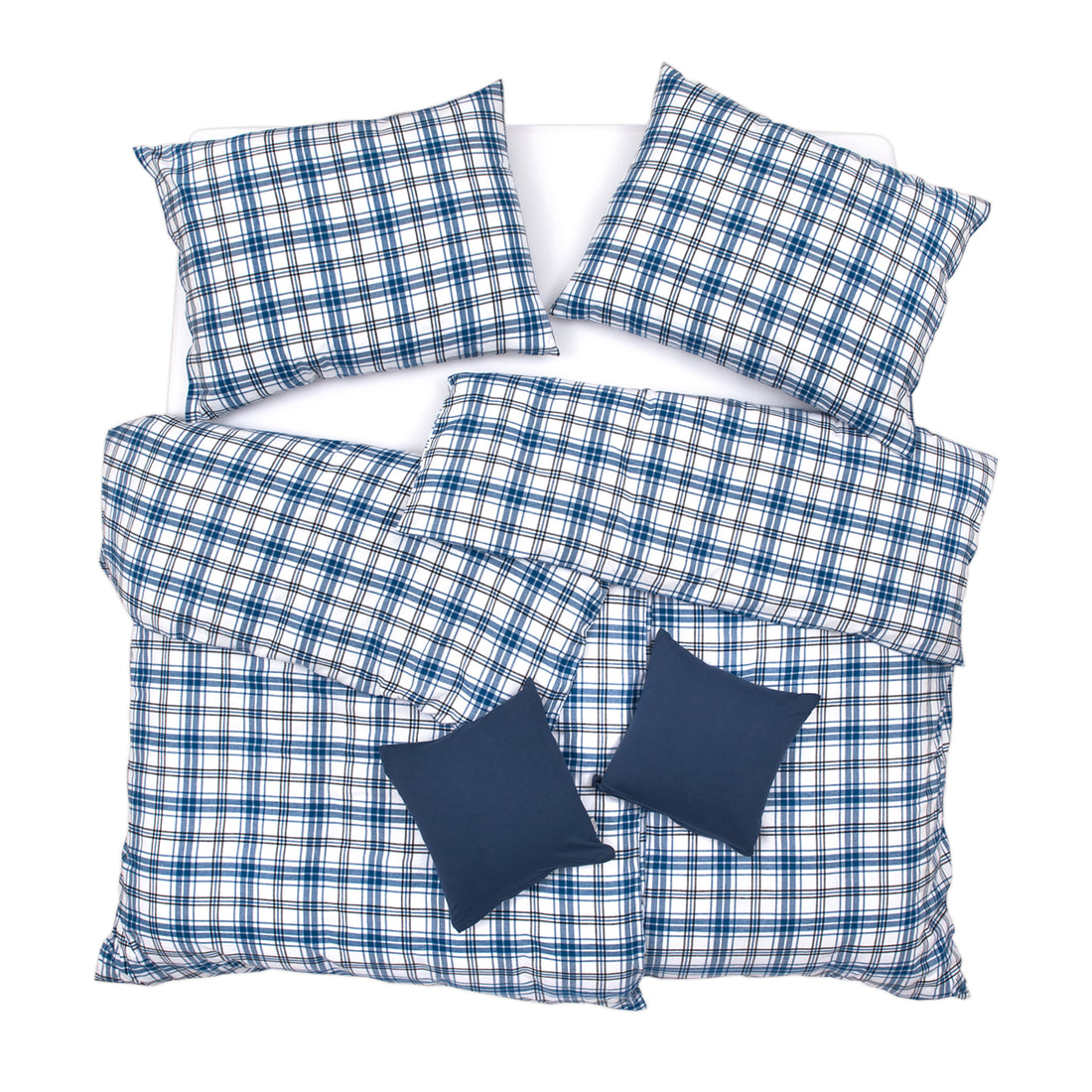 Obliečky FLANEL káro basic biela modrá